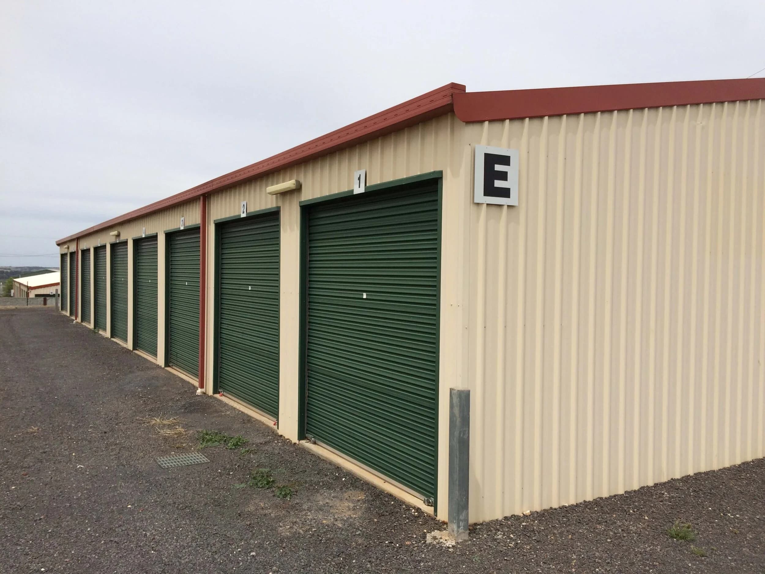 Row of drive-up storage units in E block